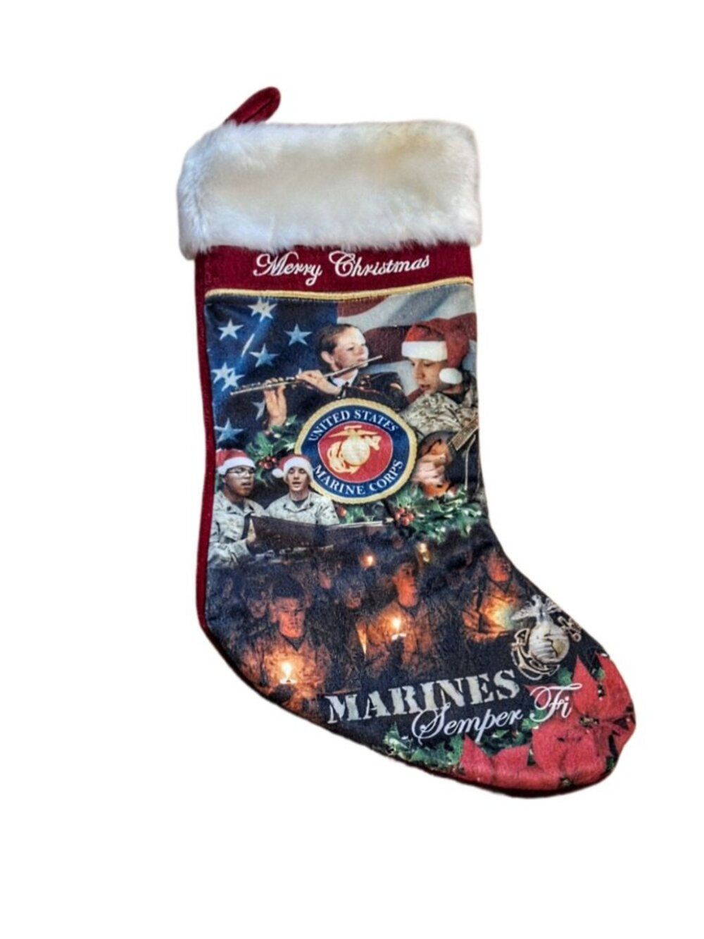 United States Marine Corps 17” Lined Stocking Christmas w/ Official Emblem EUC
